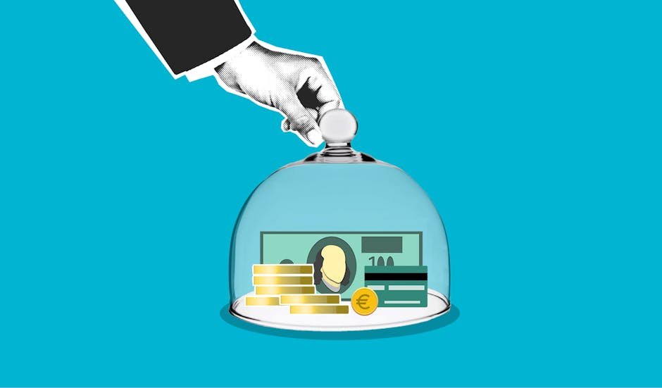 Hand placing dome over money, symbolizing protection and Super Budget Insurance